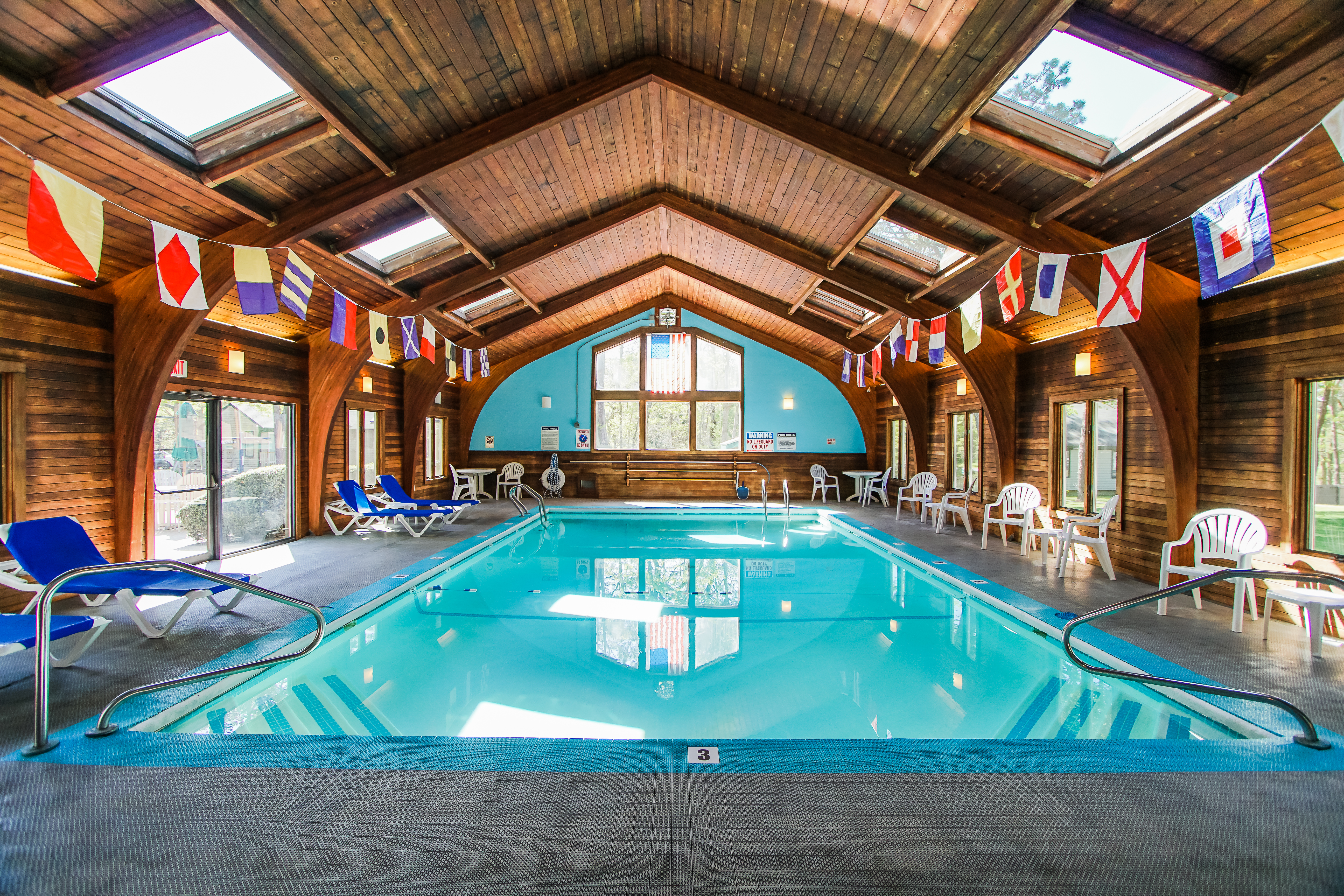 A stoic indoor swimming pool at VRI's Cape Cod Holiday Estates in Massachusetts.